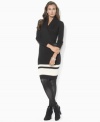 A chic shawl collar lends an extra-cozy feel to a long-sleeved petite sweater dress, crafted from a soft cotton blend with an embossed signature buckle at the waist.