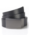 With a modern plaque buckle, this Alfani belt adds youthful, modern edge to your look.