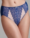 Wacoal's retro-style high-cut briefs with Chantilly lace paneled front and stretch dot mesh back. Style #841186