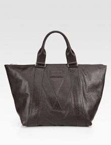 Rich textured leather with signature M banding, all in a roomy top-handle carryall.Double top handlesTop zip closureInterior pocketsLeather14½W x 14H x 7½DImported Rich textured leather with signature M banding, all in a roomy top-handle carryall.Double top handlesTop zip closureInterior pocketsLeather14½W x 14H x 7½DImported