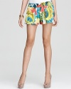 Technicolor daisies cover these whimsical, smocked-detailed Alice + Olivia short-shorts.