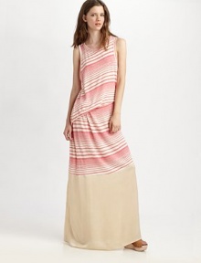 Asymmetrical stripes and a uniquely draped side characterize this lengthy, silk-trimmed silhouette. CrewneckSleevelessPull-on styleAbout 40 from natural waistSilk trim45% cotton/25% modal/24% polyester/6% rayonHand washMade in USA of imported fabricModel shown is 5'9½ (176cm) wearing US size 4. Asymmetrical stripes and a uniquely draped side characterize this lengthy, silk-trimmed silhouette. CrewneckSleevelessPull-on styleAbout 40 from natural waistSilk trim45% cotton/25% modal/24% polyester/6% rayonHand washMade in USA of imported fabricModel shown is 5'9½ (176cm) wearing US size 4.