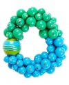 Add instant flavor to any look in Haskell's bubblicious bracelet! Turquoise and teal acrylic beads, along with a large striped bead combine in a trendy stretch setting. Approximate length: 7-1/2 inches.