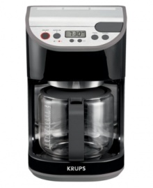 Krups keeps the days of the week straight for you with its dual auto-on feature that wakes the coffee machine up and adjusts to your weekday and weekend sleep schedule so a brew of aromatic coffee, enriched by the high-powered flavor extraction system, is there when you need it most. This 12-cup is so on top of it that it also has an indicator light that reminds you when a cleaning is necessary. 1-year limited warranty. Model KM4055. Krups keeps the days of the week straight for you with its dual auto-on feature that wakes the coffee machine up and adjusts to your weekday and weekend sleep schedule so a brew of aromatic coffee, enriched by the high-powered flavor extraction system, is there when you need it most. This 12-cup is so on top of it that it also has an indicator light that reminds you when a cleaning is necessary. 1-year limited warranty. Model KM4055.