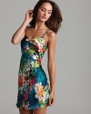 Step into a silky soft satin chemise decorated by a colorful array of flowers, a beautiful style from Josie.