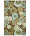 Mod-inspired blooms and pinwheel shapes twirl across the Promenade rug from Liora Manne, imparting vivacious character. Sky blues, hazelnuts and soft greens enhance any space. UV-stabilized polypropylene/acrylic blend offers the look of natural fibers but resists fading and wear, making the rug perfect for patios, kitchens or any indoor/outdoor area in need of a style boost.