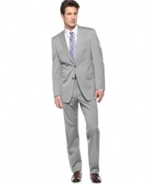 Gray matters. Think outside the black box with this slim-fit grey suit from Calvin Klein.