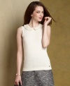 Be a lady in Tommy Hilfiger's sleeveless top - the pearlized embellishment at the collar recalls vintage glamour!