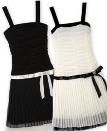 Any way you spin it she'll look lovely and be ready to dance in this sophisticated, pleated dress from BCX. Any way you spin it she'll look lovely and be ready to dance in this sophisticated, pleated dress from BCX.
