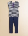 This ultra-cool set includes a striped tunic with sunglasses print and super-soft, cozy leggings for a relaxed ensemble. Shirt CrewneckShort cuffed sleevesSunglasses graphic Leggings Elastic waistband96% rayon/4% spandexHand washMade in USA
