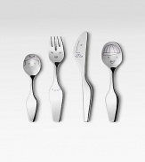 Make mealtime a family affair with this whimsical stainless steel set created by international designer Alfredo Haberli.Mirror finish stainless steel4 pieces in setDishwasher safeImported