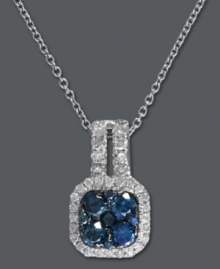 What's sparkle without a little color? Bella Bleu by Effy Collection adds vivacity to this stunning square-shaped pendant with the addition of round-cut blue diamonds (3/4 ct. t.w.). Set in 14k white gold and trimmed with round-cut white diamonds (1/4 ct. t.w.). Approximate length: 18 inches. Approximate drop: 5/8 inch. What's sparkle without a little color? Bella Bleu by Effy Collection adds vivacity to this stunning square-shaped pendant with the addition of round-cut blue diamonds (3/4 ct. t.w.). Set in 14k white gold and trimmed with round-cut white diamonds (1/4 ct. t.w.). Approximate length: 18 inches. Approximate drop: 5/8 inch.