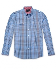 Add this military-inspired shirt from No Retreat to your arsenal of killer plaid for fall. Add this military-inspired shirt from No Retreat to your arsenal of killer plaid for fall.