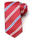 BOSS Black's classic silk tie is timeless in a red and blue hued stripe print.