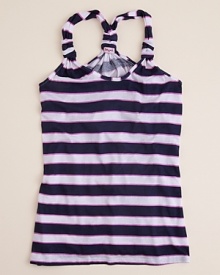 Breezy summer style in stripes, Splendid Girls' tank top is finished with a twist at the shoulder. Breezy summer style in stripes, Splendid Girls' tank top is finished with a twist at the shoulder.