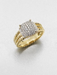From the Petite Wheaton Collection. Stunning pavé diamonds set in 18k gold on a triple cable shank. Diamonds, .44 tcw18k goldWidth, about .39Imported From the Petite Wheaton Collection. Stunning pavé diamonds set in 18k gold on a triple cable shank. Diamonds, .44 tcw18k goldWidth, about .39Imported