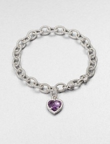 A sweet style with a textured sterling silver link chain and an amethyst heart charm. AmethystSterling silverLength, about 7.5Lobster clasp closureImported A sweet style with a textured sterling silver link chain and an amethyst heart charm. AmethystSterling silverLength, about 7.5Lobster clasp closureImported