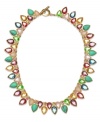 Eastern inspiration. A double teardrop design with multicolored epoxy beads adds a mystical touch to Lauren by Ralph Lauren's stunning collar necklace. Crafted in 14k gold-plated mixed metal. Approximate length: 16 inches. Approximate drop: 3/4 inch.