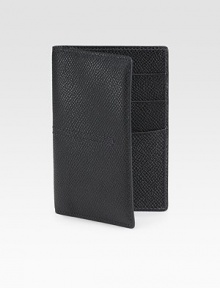 A slim design constructed of finely textured leather.Four card slotsLeatherAbout 4W x 3HMade in Italy A slim design constructed of finely textured leather.Four card slotsLeatherAbout 4W x 3HMade in Italy