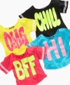Letter perfect. She'll get her message out with ease in one of these fun graphic tee shirts from Planet Gold.