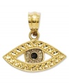 Someone's watching you! This evil eye charm will bring you good luck and protection. Crafted in 14k gold with a black enamel eye. Chain not included. Approximate length: 3/5 inch. Approximate width: 1/2 inch.