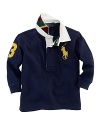 An embroidered Big Pony and twill 3 patch give this long-sleeved rugby a sporty look.