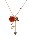 A true romantic. Lucky Brand's will remind you of a magical first date with its bright red and metallic rose charms and sweet heart accents. Crafted in gold tone mixed metal. Approximate length: 21 inches + 2-inch extender. Approximate drop: 3 inches.