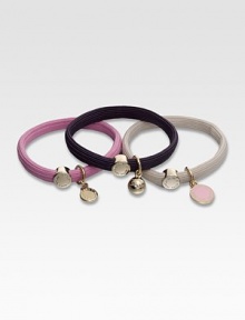 A set of three colorful and metallic hair accessories with sweet logo embellished charms.Smooth elastic bandsLogo charms and beadsImported A set of three colorful and metallic hair accessories with sweet logo embellished charms.Smooth elastic bandsLogo charms and beadsImported