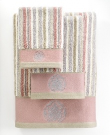 Sweet serenity. Offering a romantic and elegant composition for your bath space, this Aquarelle Embroidery washcloth features beautiful stripes in soft pastel hues. Embellished with subtle embroidery along the hem. Sweet serenity. Offering a romantic and elegant composition for your bath space, this Aquarelle Embroidery washcloth features beautiful stripes in soft pastel hues. Embellished with subtle embroidery along the hem.