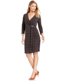 A couture-inspired print and slimming faux-wrap silhouette make this petite dress from Charter Club a brilliant choice!