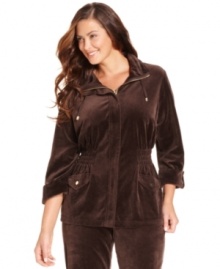 Lounge in the plush comfort of Charter Club's plus size anorak-styled jacket, crafted from ultra-soft velvet.