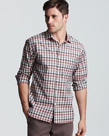 A classic check design spruces up your casual cool look with this handsome button-down from Billy Reid.