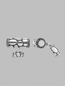 Barrels of textured silver appoint every formal look with the polish of silver and sapphire detail. Silver Sapphires, 1.34 tcw Imported Barrels of textured silver appoint every formal look with the polish of silver and sapphire detail. Silver Sapphires, 1.34 tcw Imported