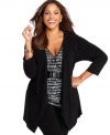 Score a two-for-one special with Style&co.'s three-quarter sleeve plus size top, including a cardigan and belted inset.