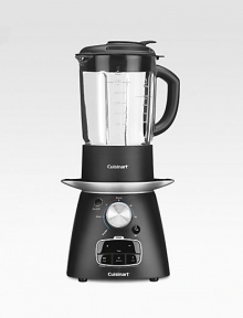 Blend your favorite smoothie or cook soups from start to finish in this innovative and multi-functional blender. The patented heating element lets you sauté ingredients, simmer and even boil soups, then blend to the perfect consistency with the touch of a button. Plus, crush ice, chop delicate herbs, and blend everything from smoothies to frozen cocktails. Thermal, shock-resistant blender jar holds 48 oz. of hot liquids & 56 oz. Blend your favorite smoothie or cook soups from start to finish in this innovative and multi-functional blender. The patented heating element lets you sauté ingredients, simmer and even boil soups, then blend to the perfect consistency with the touch of a button. Plus, crush ice, chop delicate herbs, and blend everything from smoothies to frozen cocktails. Thermal, shock-resistant blender jar holds 48 oz. of hot liquids & 56 oz.