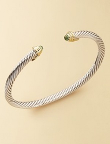 From The Cable Kids Collection. A charming sterling silver cable with aquamarine end caps set in 18k gold. Aquamarine Sterling silver and 18k yellow gold Cable, 4mm Diameter, about 2 Made in USA