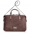 Luxurious handbag made ​.​.of fine, taupe suede - Classy and ladylike for mature fashionistas - Trendy, square shopper shape with a zipper - Beautifully large and spacious - Comfortable carry handles and a long shoulder strap - Stylish Valentino logo plaque -  Even the interior of the bag  is intelligently crafted and of high quality workmanship - A modern classic, looks exclusive and sophisticated - A favorite bag that suits many occasions, from ladies lunch to business