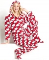 One-stop snuggling. Hello Kitty keeps you warm from head to toe with these super cuddly fleece hoodie footie pajamas.