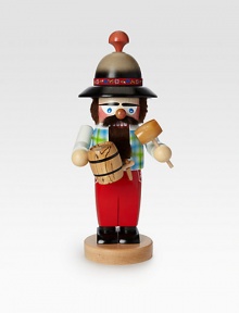 Poised and ready to tap his keg, this charming brew meister nutcracker is the life of the party, entirely hand-crafted in Germany.5½ X 5½ X 10½HCarved woodMade in Germany