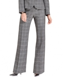 Kasper's petite tab-front trousers get a fresh, menswear-inspired look for fall with the help of chic glen plaid fabric.