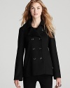 An Aqua double-breasted pea coat with back pleat makes an uptown-chic addition to your winter wardrobe.