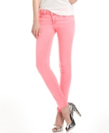 Fall into color love with these skin tight skinnies from GUESS?. Featured in a faded, candy hue, these jeans present a softer way to rock the colored denim look!