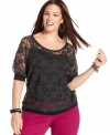 Land a super-cute look with Eyeshadow's lace plus size top, spotlighting a polka-dot print!