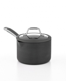 Easy cook, easy go! Perfect for prep, this hard-anodized aluminum vessel features etched interior fill lines that measure dry & wet ingredients to cut the guesswork out of cooking. Plus with convenient pour spouts and a tight-fitting tempered glass lid with silicone rim & built-in drain holes, this saucepan guarantees less mess & more ease. Lifetime warranty. Easy cook, easy go! Perfect for prep, this hard-anodized aluminum vessel features etched interior fill lines that measure dry & wet ingredients to cut the guesswork out of cooking. Plus with convenient pour spouts and a tight-fitting tempered glass lid with silicone rim & built-in drain holes, this saucepan guarantees less mess & more ease. Lifetime warranty.