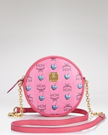 MCM's signature logo-stamped bag goes girly in bubble-gum pink. Shoulder the sweet style with frills for over-the-top feminine flair. MCM's signature logo-stamped bag goes girly in bubble-gum pink. Shoulder the sweet style with frills for over-the-top feminine flair.