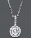 Stunning by design. Juliet's circular pendant sparkles with the addition of certified, round-cut diamonds (1/2 ct. t.w.). Setting and box chain crafted in 14k white gold. Each Juliet diamond features 97 facets, which enhances the brightness and light performance of the diamond. Juliet diamonds are available only at Macy's. Approximate length: 18 inches. Approximate drop: 1/2 inch.