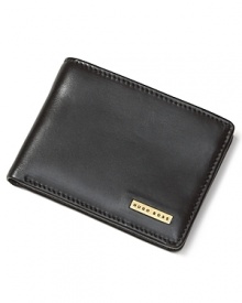 Wrought in quality burnished leather, this slim bifold wallet features a logo plaque on the front, a clear ID holder, 3 credit card slots and 1 cash slot. Wrought in quality burnished leather, this slim bifold wallet features a logo plaque on the front, a clear ID holder, 3 credit card slots and 1 cash slot.
