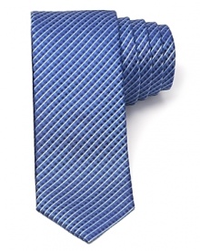 Stripes run across a tonal check pattern on this unique design from BOSS Black, cut in a skinny width for the modern man. Stripes run across a tonal check pattern on this unique design from BOSS Black, cut in a skinny width for the modern man.