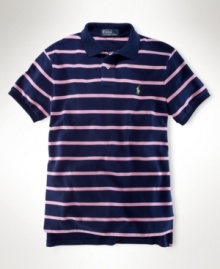 Rendered in ultra-breathable cotton mesh, a classic-fitting polo channels preppy style with a sleek striped pattern.