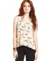 Rock cute style on laid back days! This racerback tank top from American Rag features a fun car-print and high-low hem.